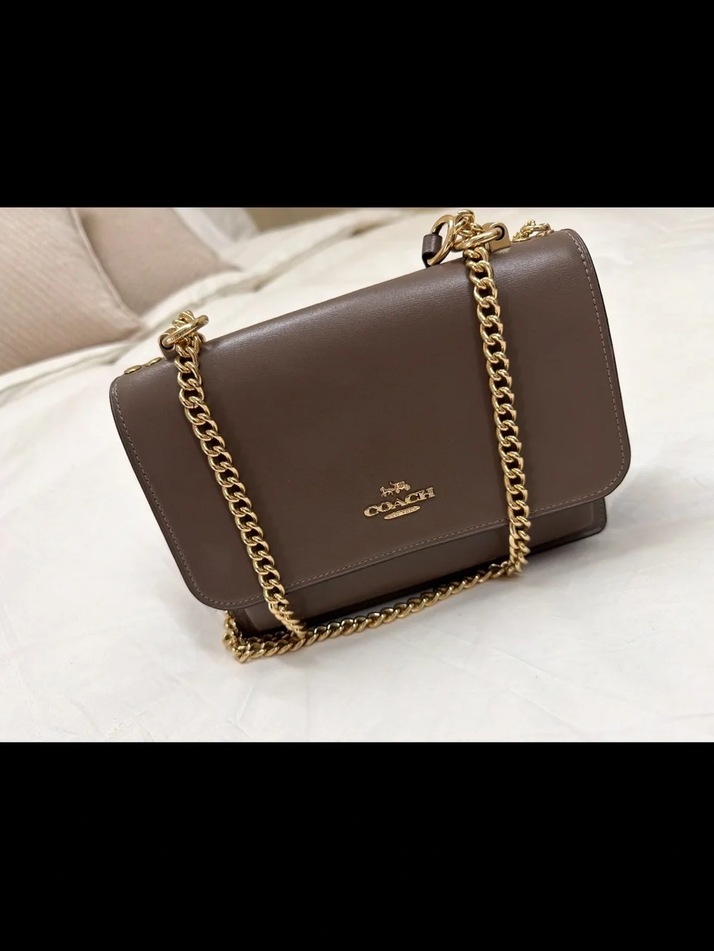 Coach Brown Leather Shoulder Bag with Gold Chain Strap